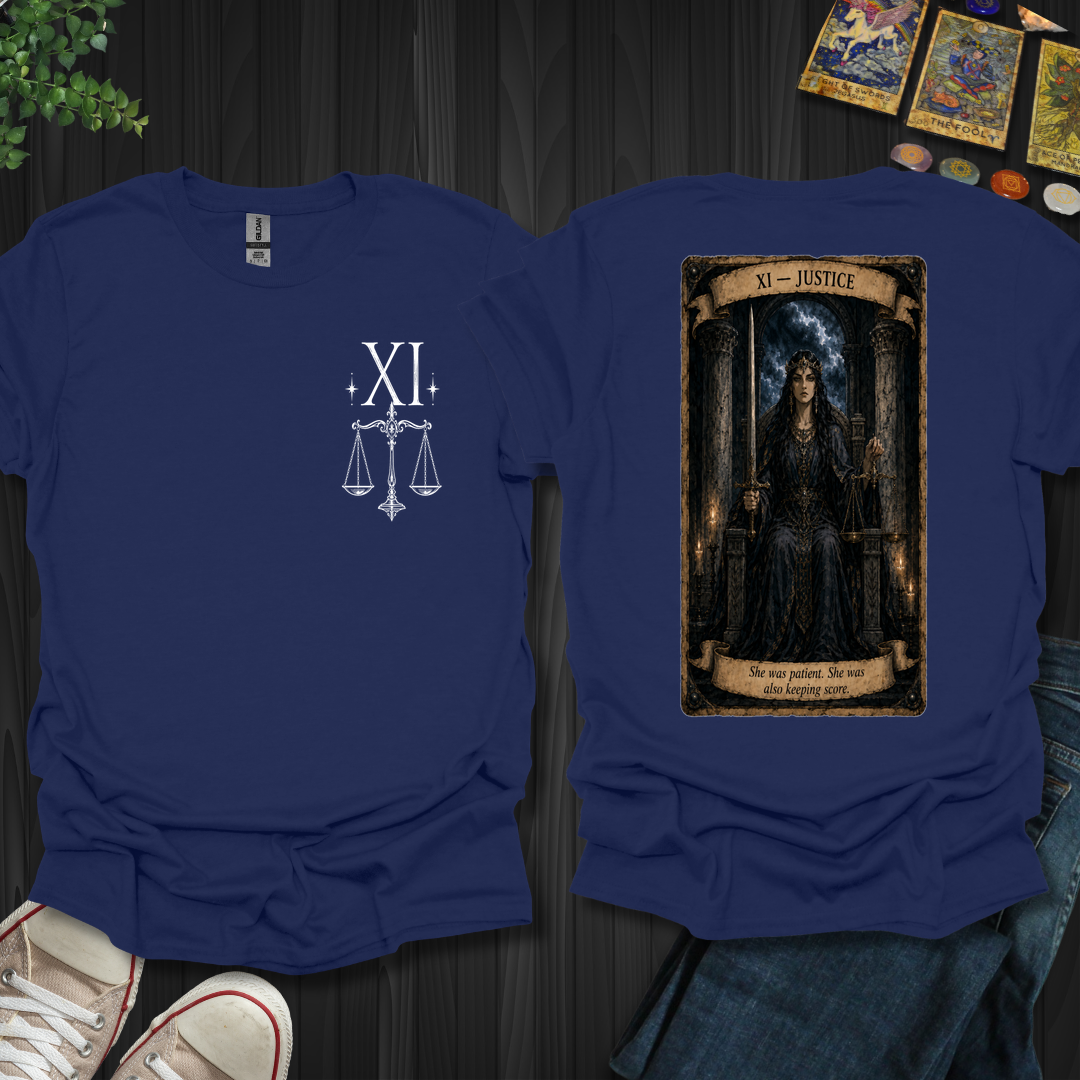 Justice Dark Tarot Series Front and Back T-Shirt