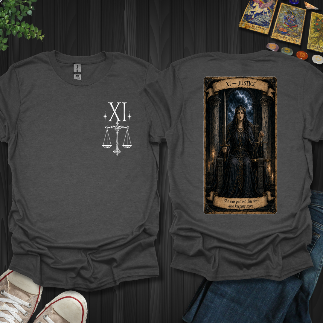 Justice Dark Tarot Series Front and Back T-Shirt