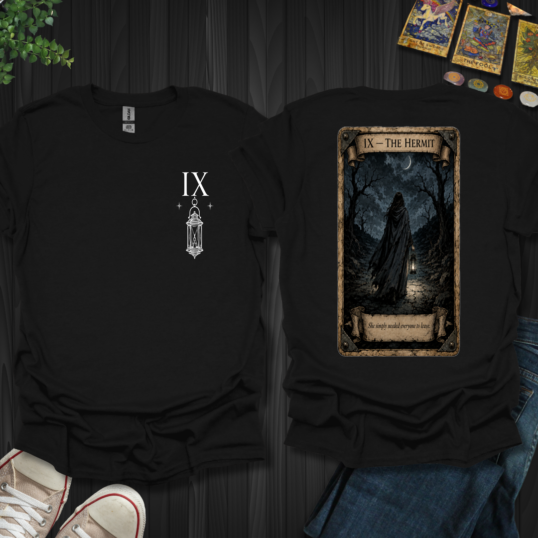 The Hermit Dark Tarot Series Front and Back T-Shirt