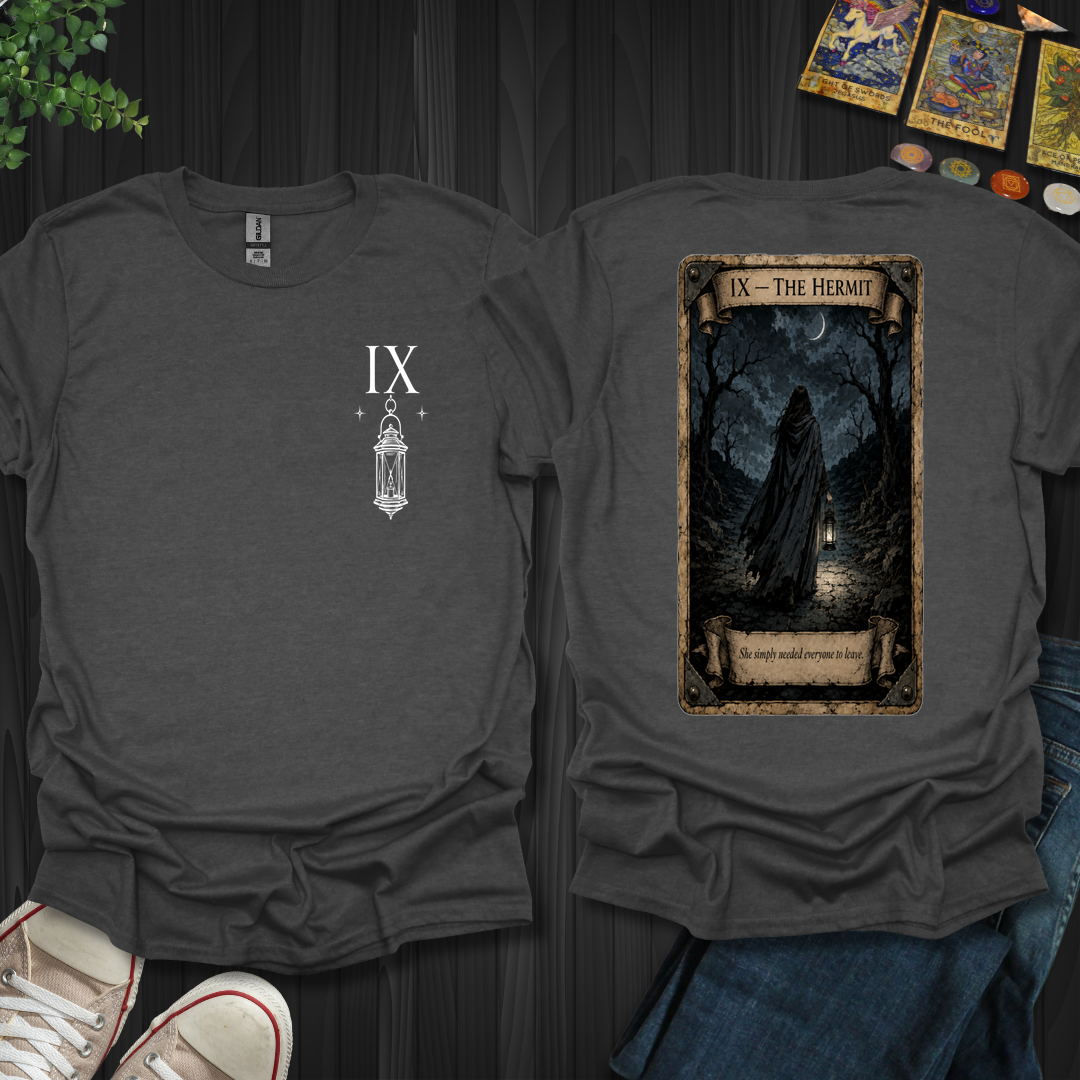 The Hermit Dark Tarot Series Front and Back T-Shirt