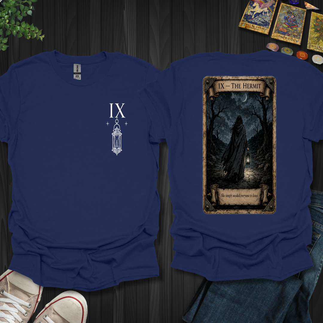 The Hermit Dark Tarot Series Front and Back T-Shirt