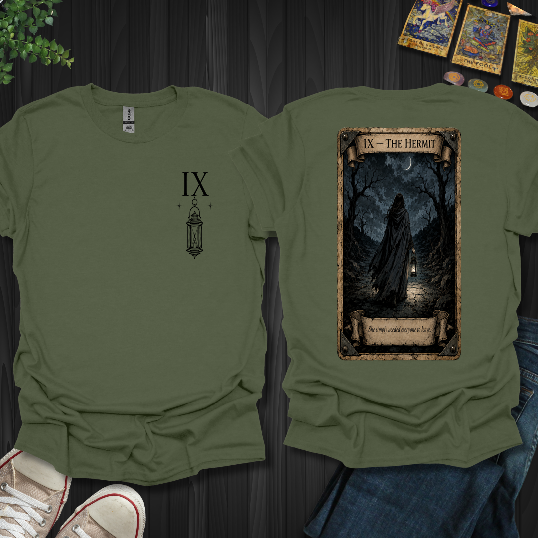 The Hermit Dark Tarot Series Front and Back T-Shirt
