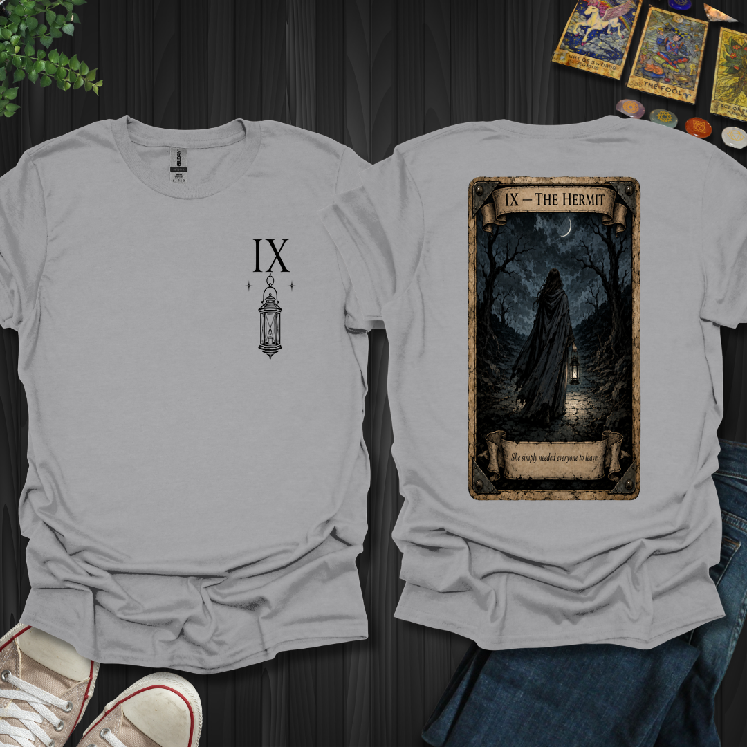 The Hermit Dark Tarot Series Front and Back T-Shirt