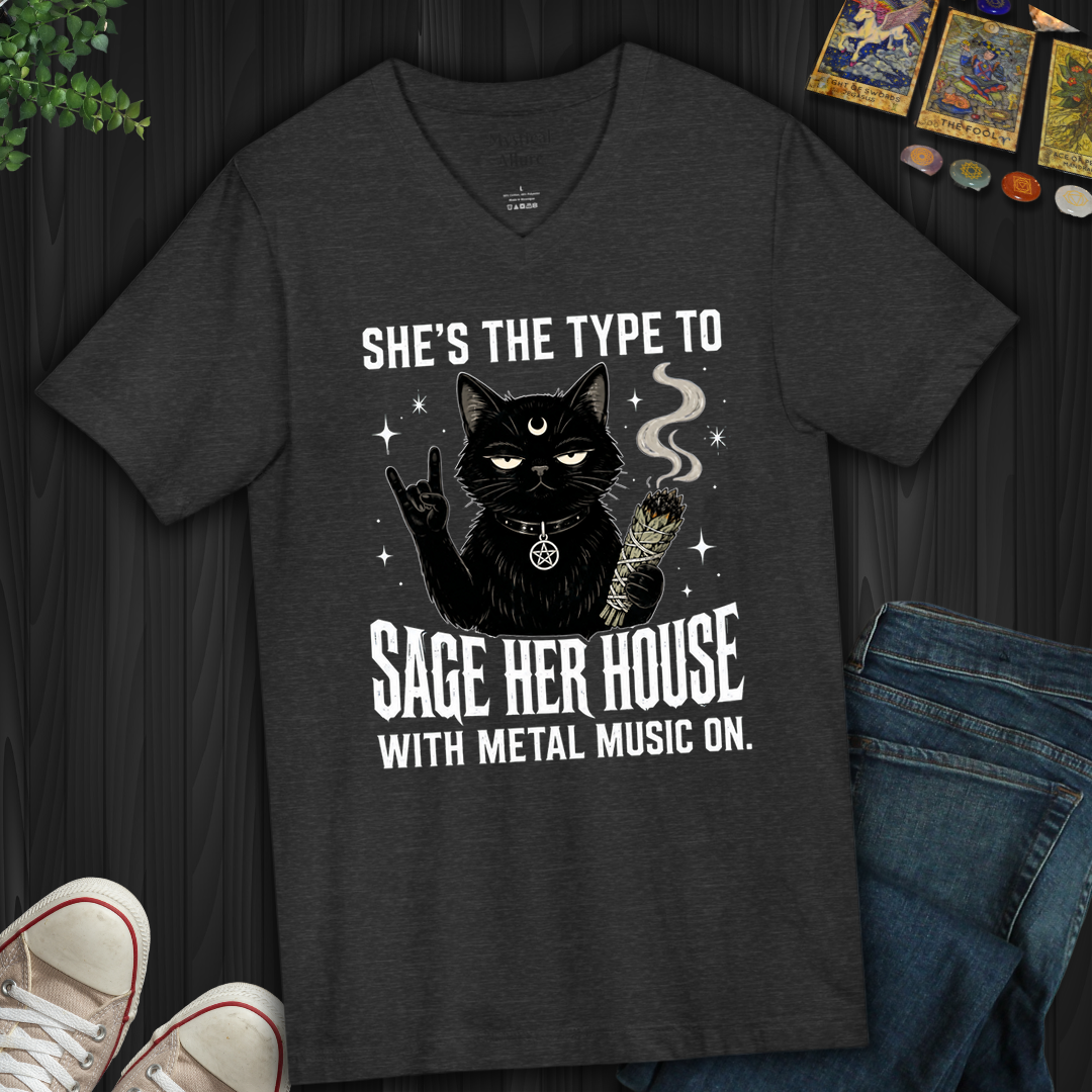 Sage Her House And Listen To Metal- V-Neck