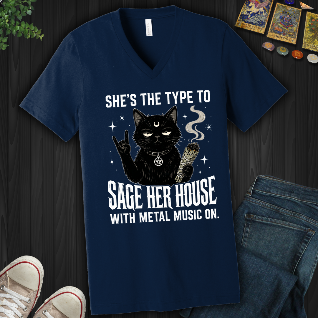 Sage Her House And Listen To Metal- V-Neck