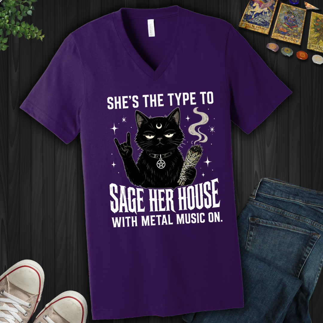 Sage Her House And Listen To Metal- V-Neck
