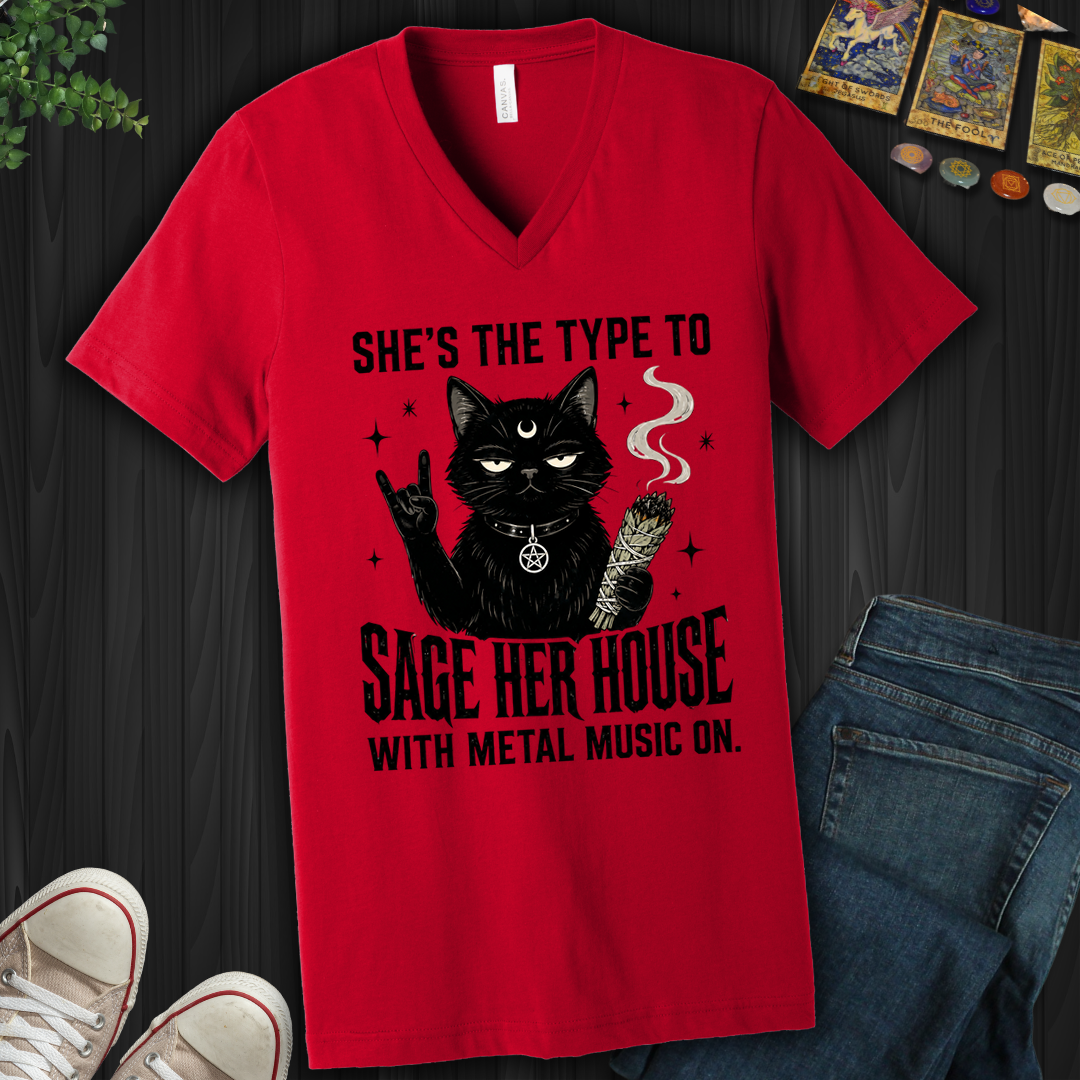 Sage Her House And Listen To Metal- V-Neck
