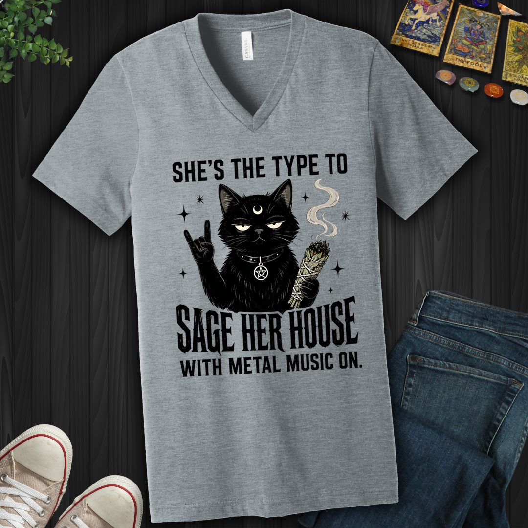 Sage Her House And Listen To Metal- V-Neck