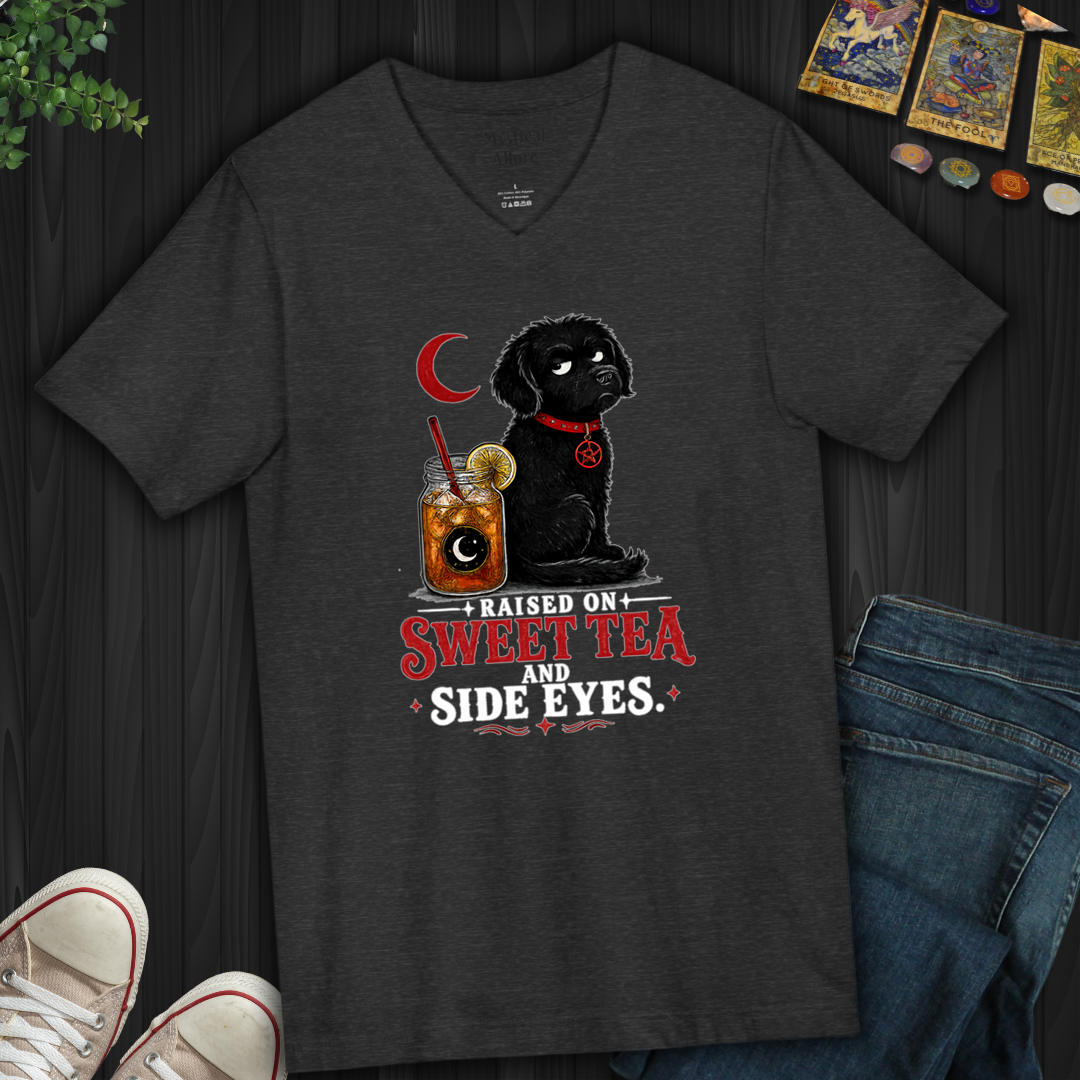Raised On Sweet Tea And Side Eyes Dog- V-Neck
