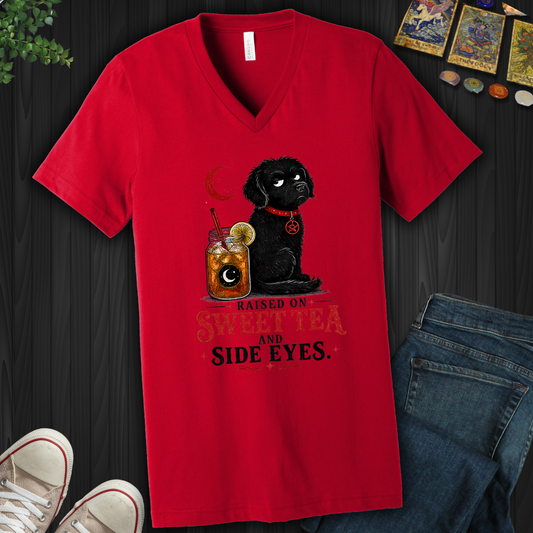 Raised On Sweet Tea And Side Eyes Dog- V-Neck