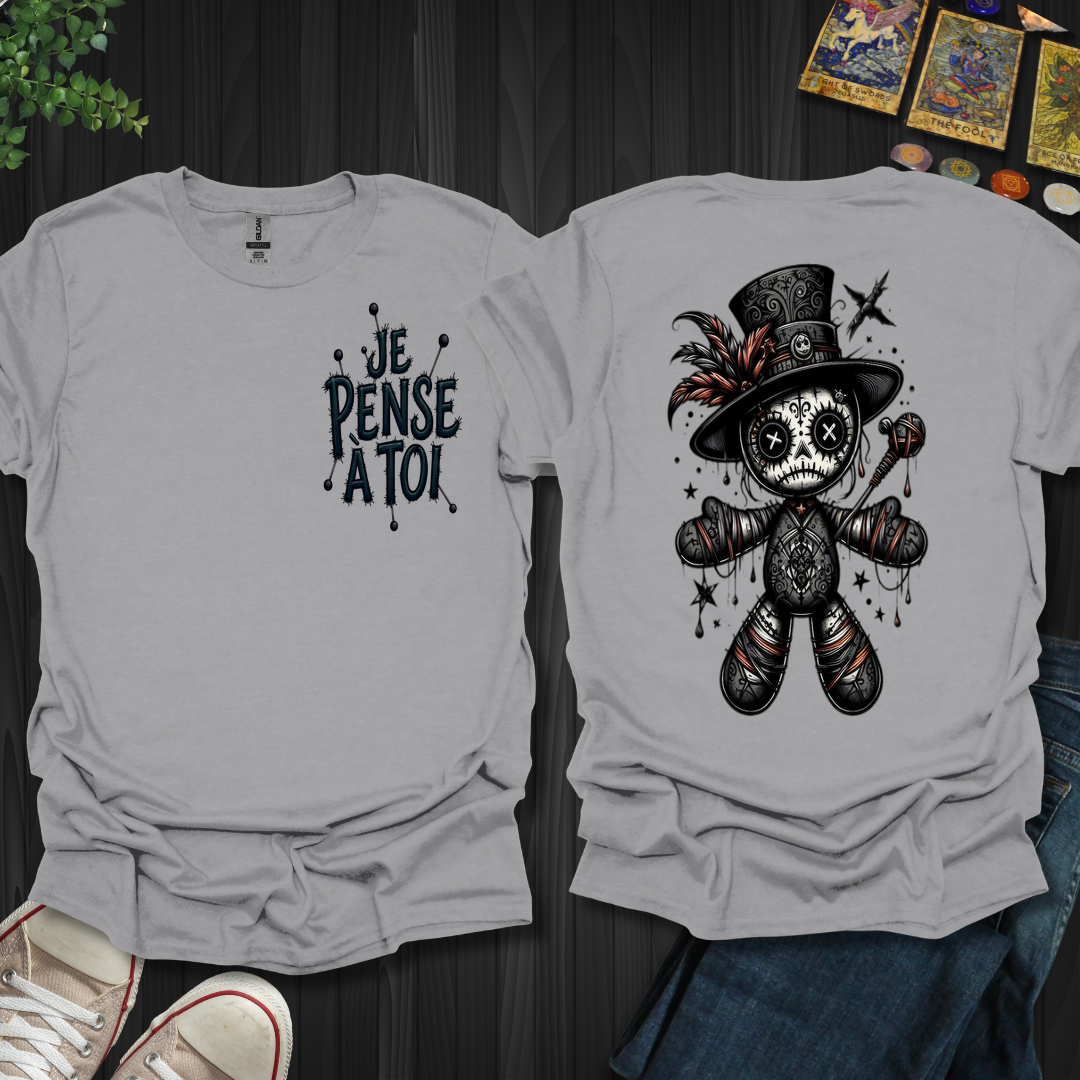 Je Pense à Toi Voodoo Doll Front & Back T-Shirt