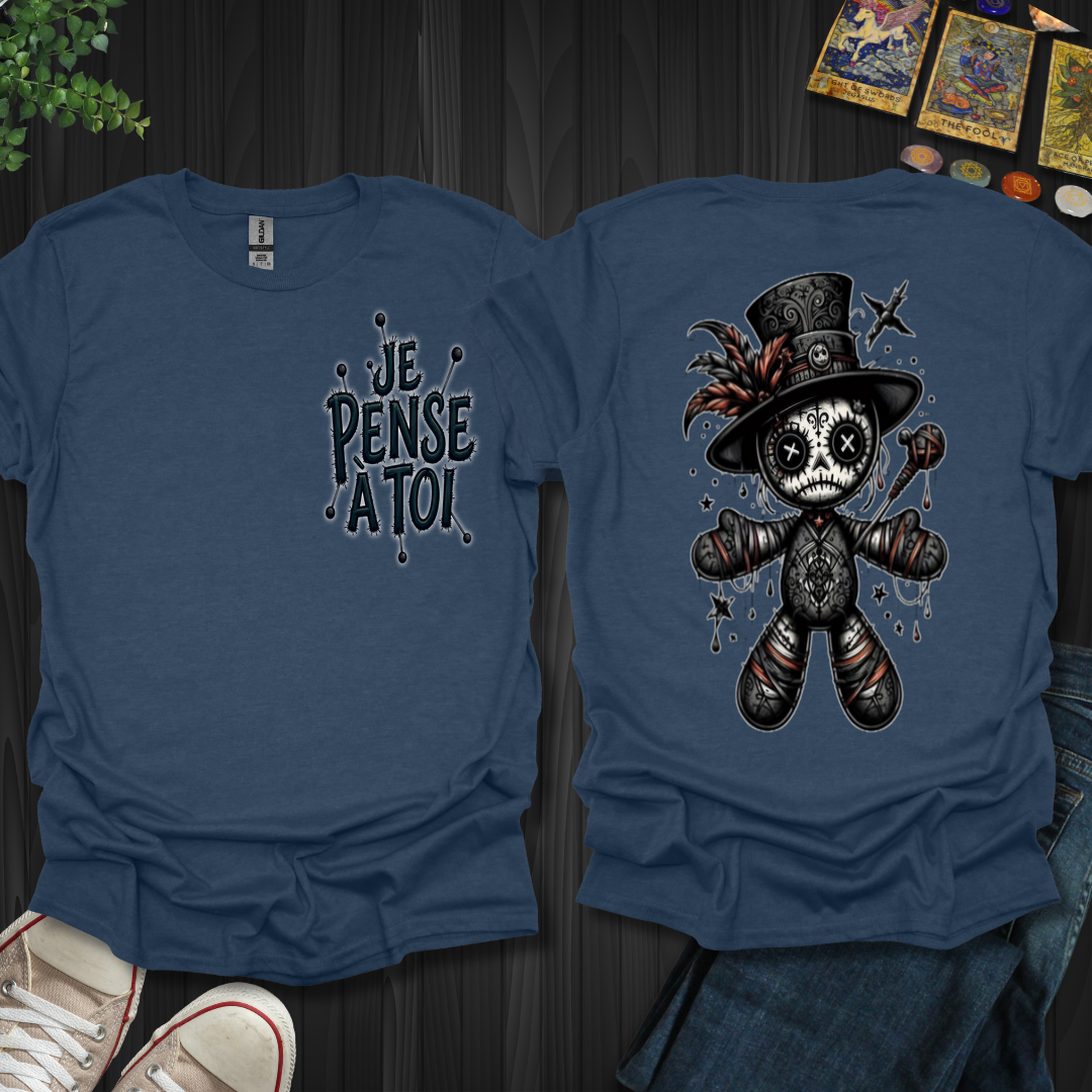 Je Pense à Toi Voodoo Doll Front & Back T-Shirt