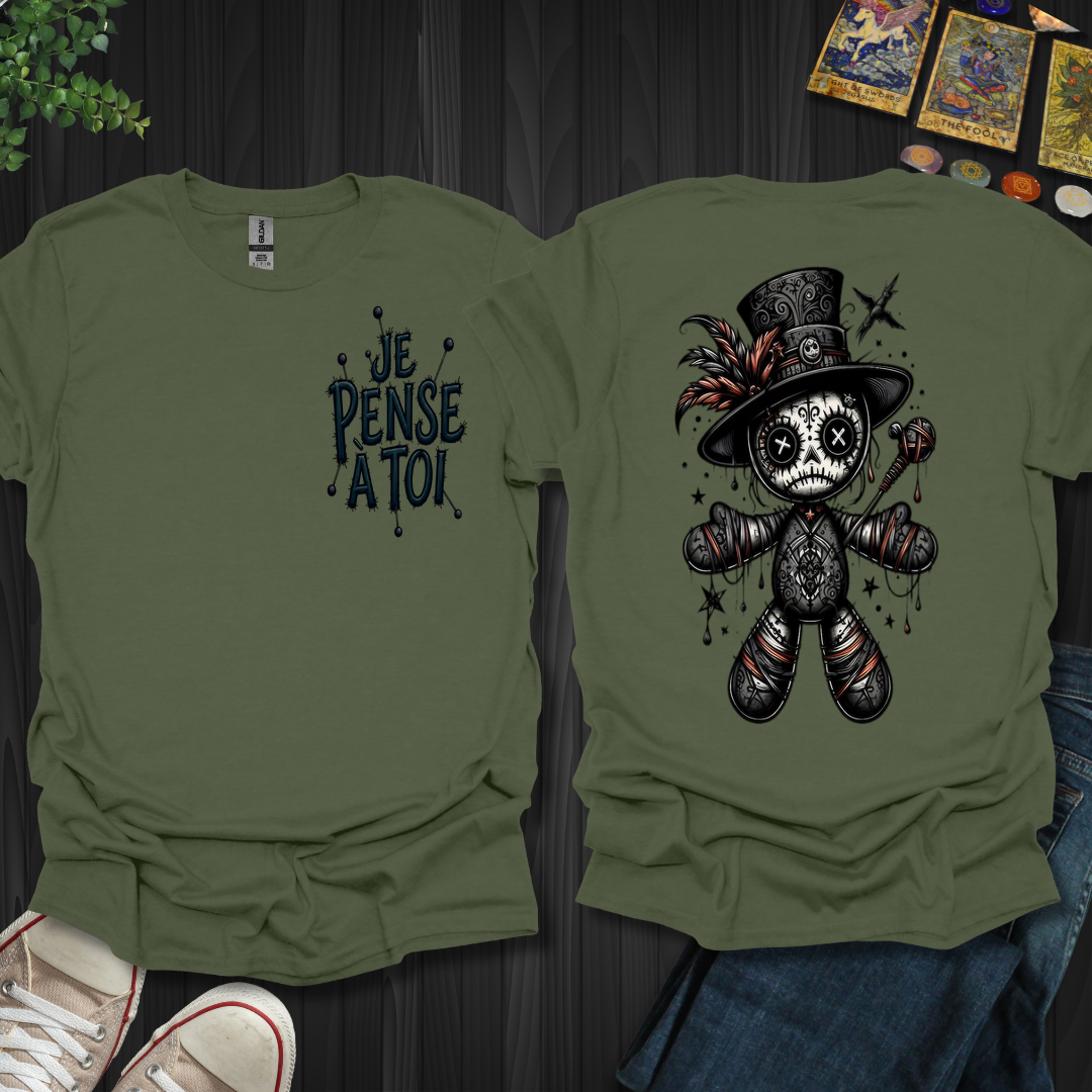 Je Pense à Toi Voodoo Doll Front & Back T-Shirt