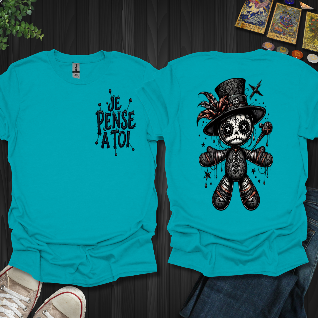 Je Pense à Toi Voodoo Doll Front & Back T-Shirt