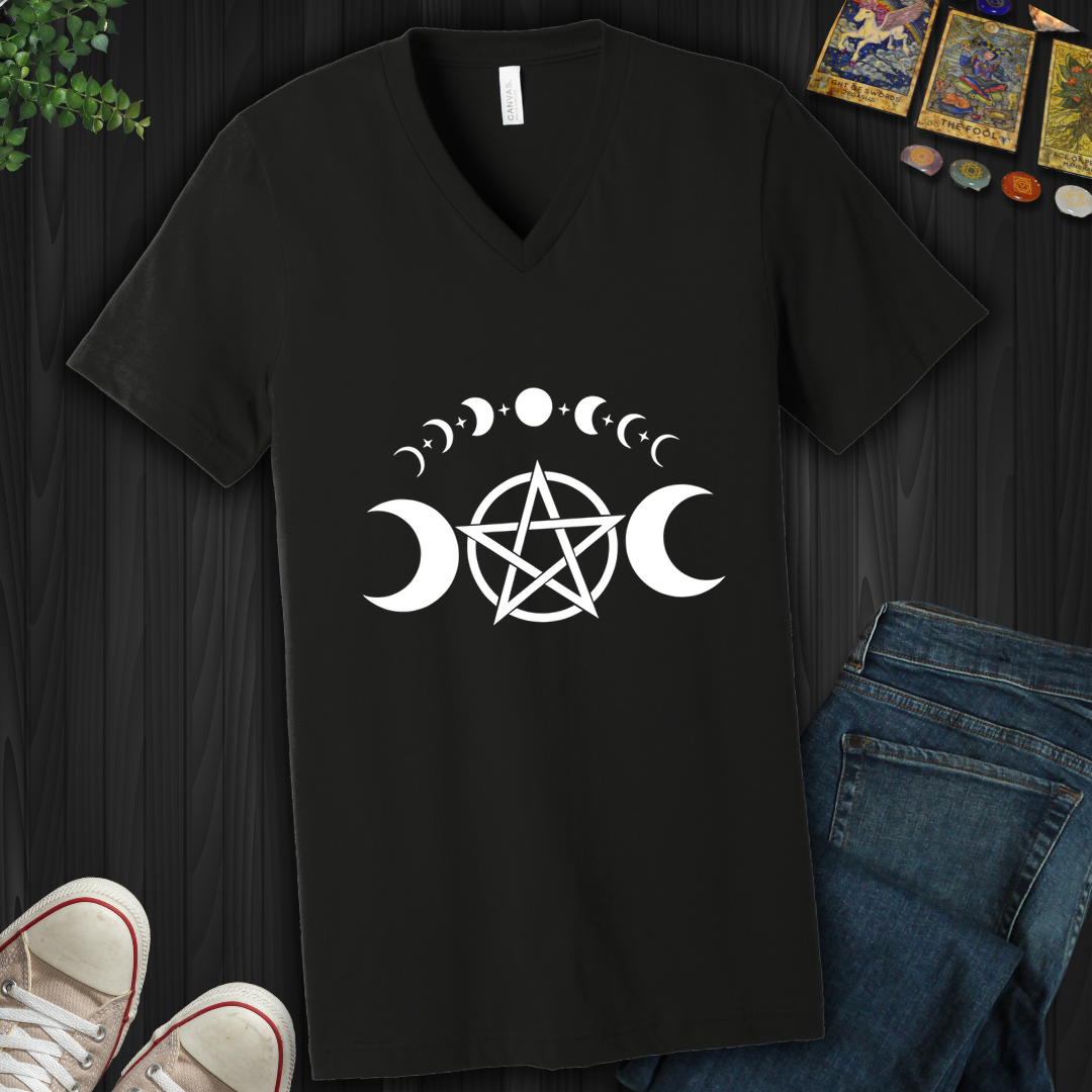 Pentagram Moon Phases V-Neck