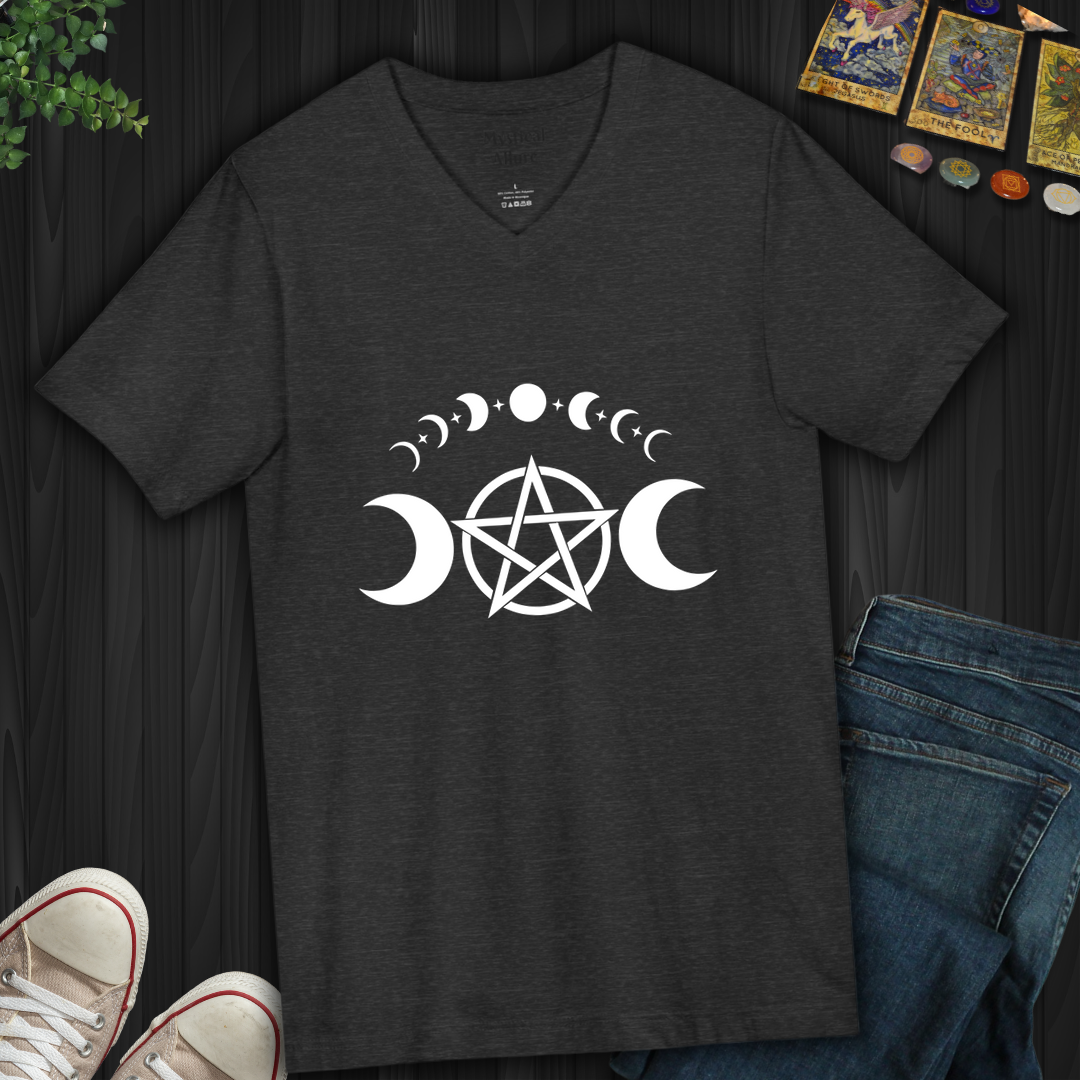 Pentagram Moon Phases V-Neck