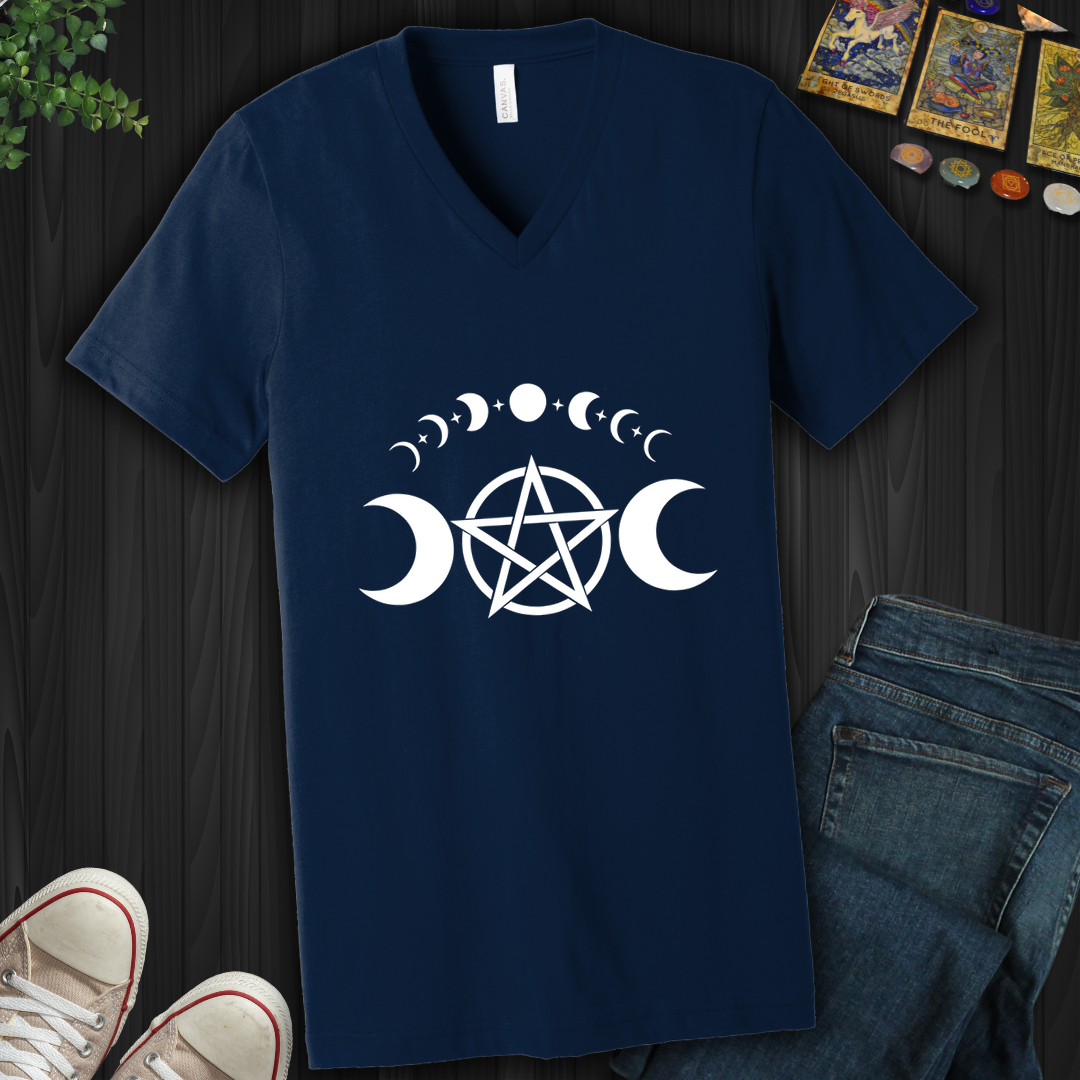 Pentagram Moon Phases V-Neck
