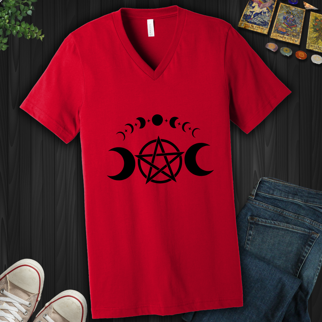 Pentagram Moon Phases V-Neck