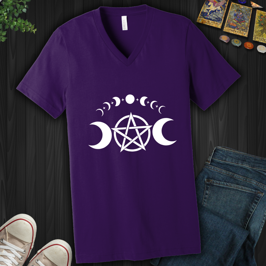 Pentagram Moon Phases V-Neck