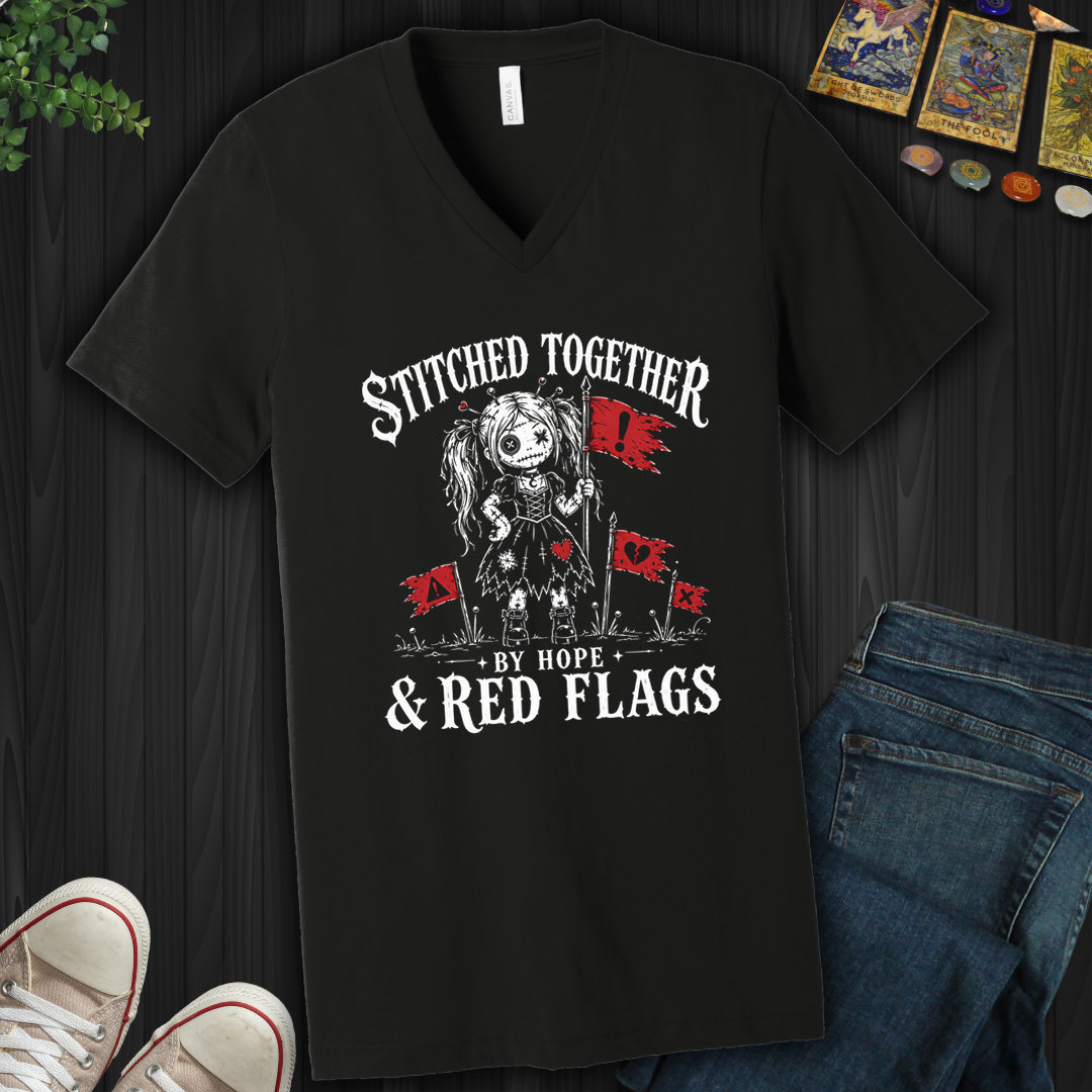 Stitched Together By Hope And Red Flags- V-Neck