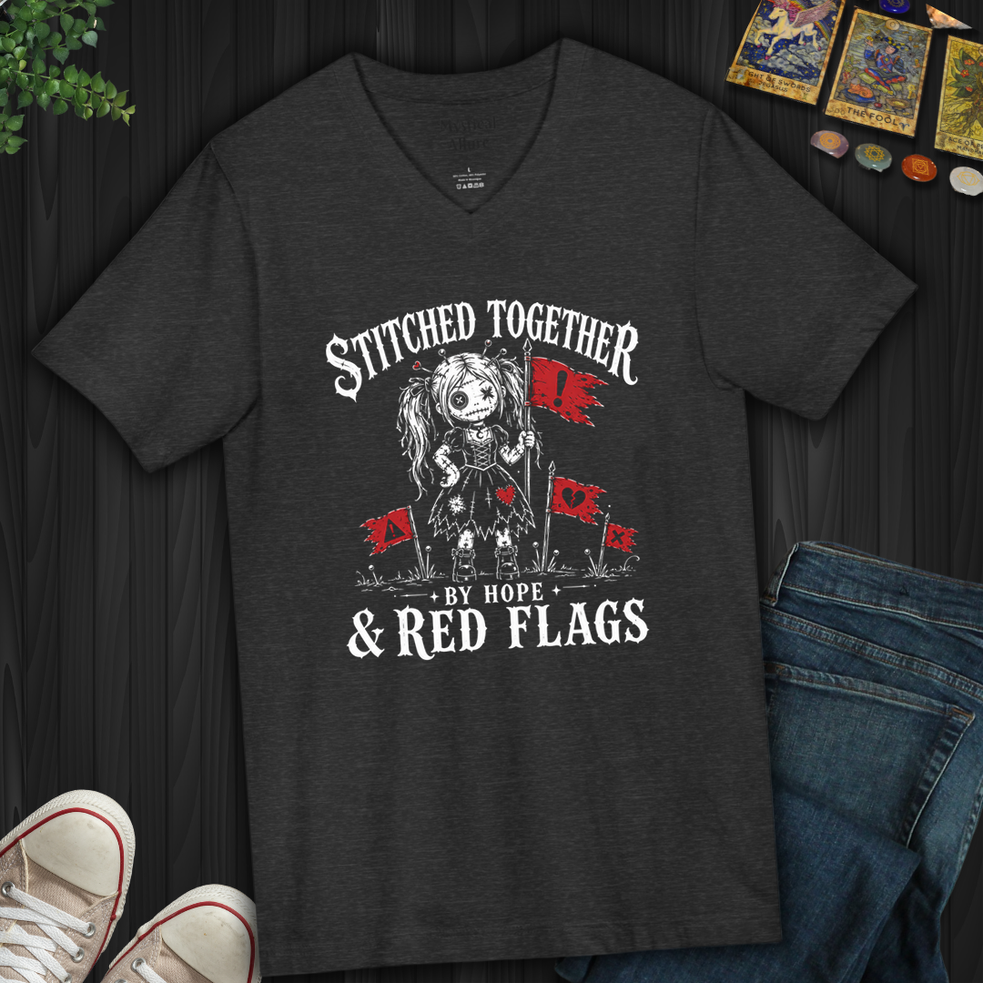Stitched Together By Hope And Red Flags- V-Neck