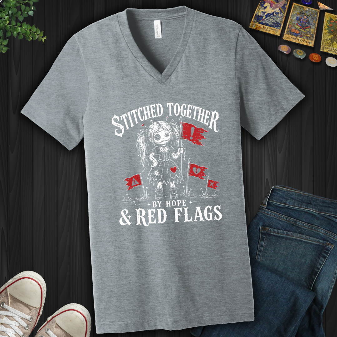 Stitched Together By Hope And Red Flags- V-Neck