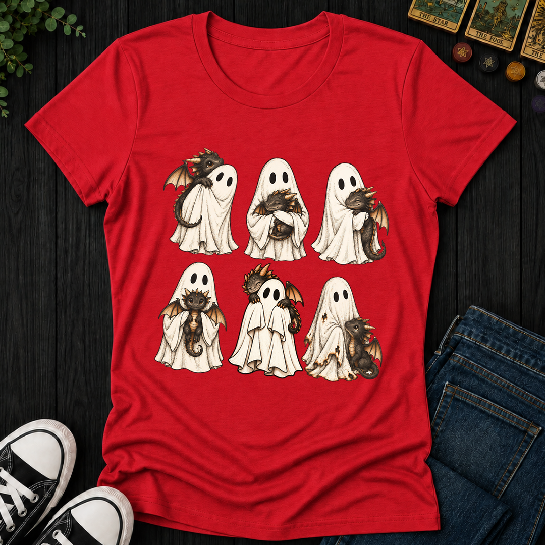 Ghost With Baby Dragon- Women's Fitted Tee