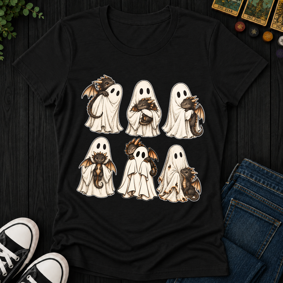 Ghost With Baby Dragon- Women's Fitted Tee