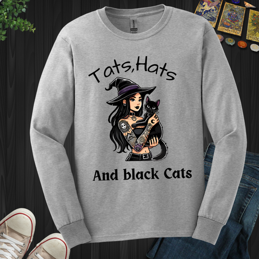Tats, Hats, And Black Cats Long Sleeve Tee