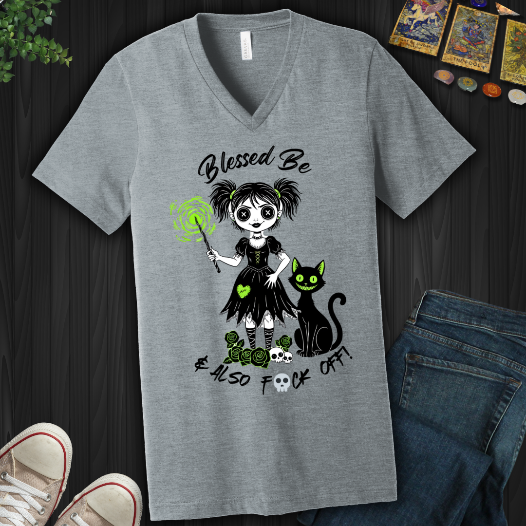 Blessed Be And F-Off  V-Neck Tee