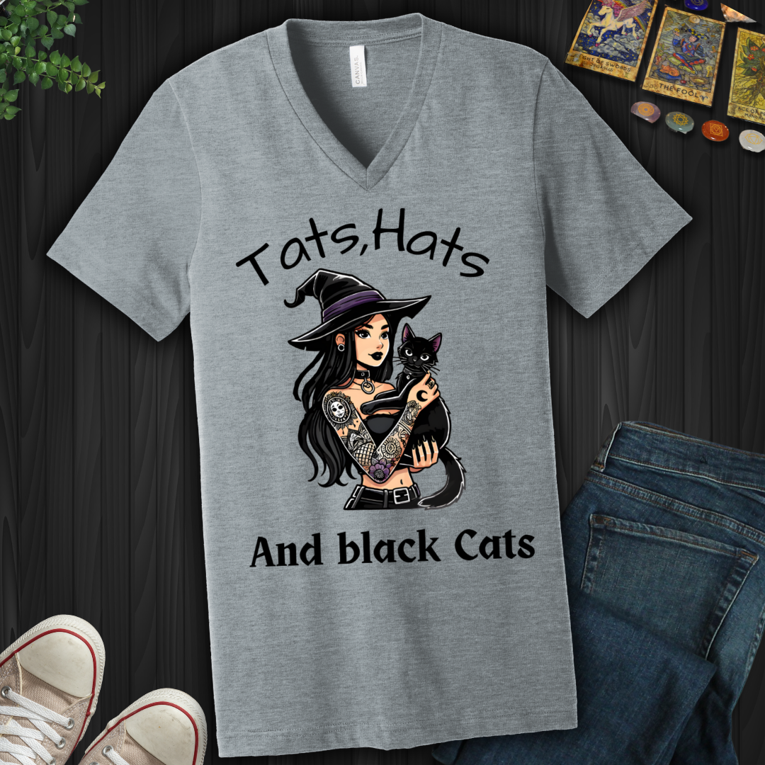 Tats, Hats, And Black Cats V-Neck Tee