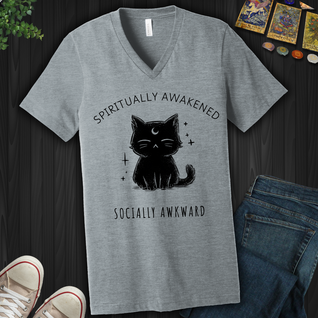 Spiritually Awakened, Socially Awkward V-Neck Tee