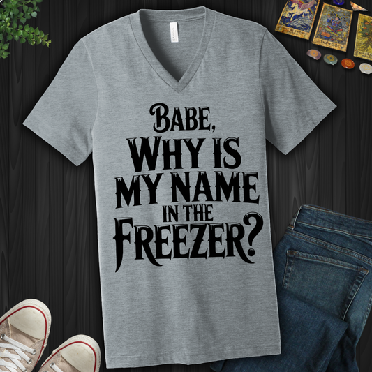 Why Is My Name In The Freezer? V-Neck Tee