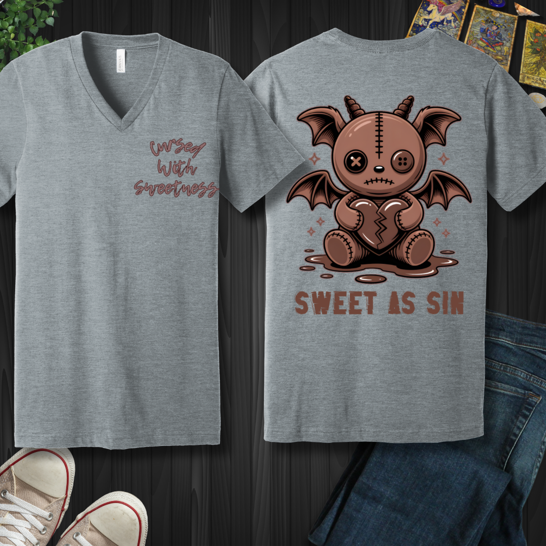 Cursed With Sweetness (front and back) V-Neck Tee