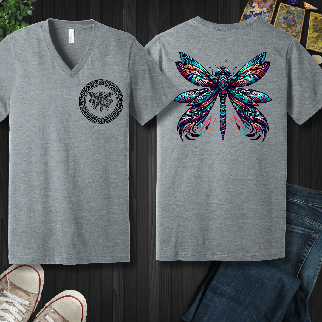 Tribal Dragonfly  V-Neck Tee