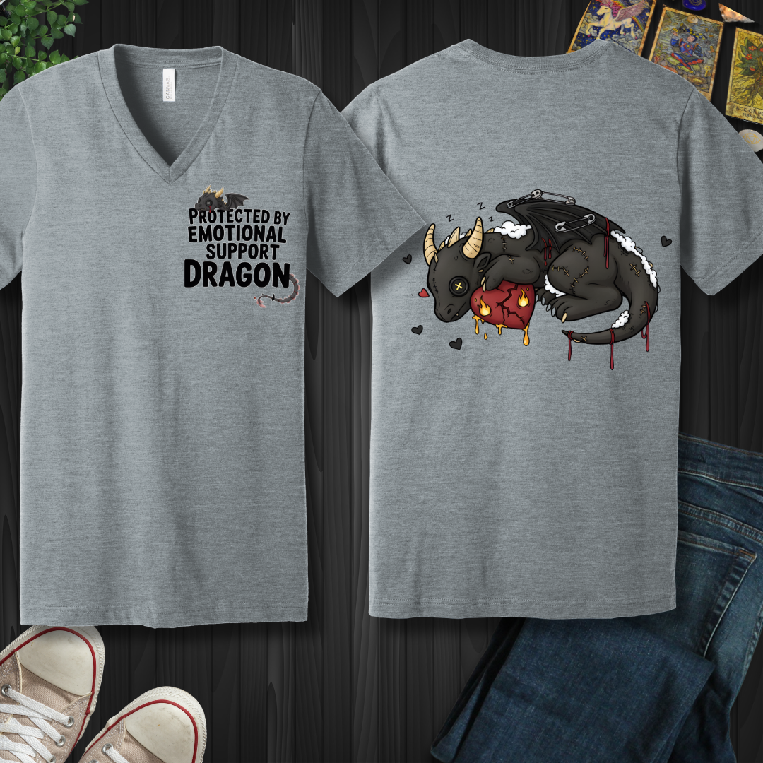 Emotional Support Dragon (front and back) V-Neck Tee