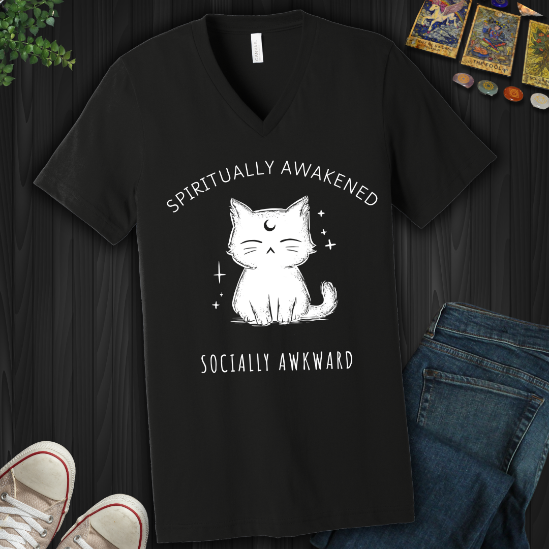 Spiritually Awakened, Socially Awkward V-Neck Tee