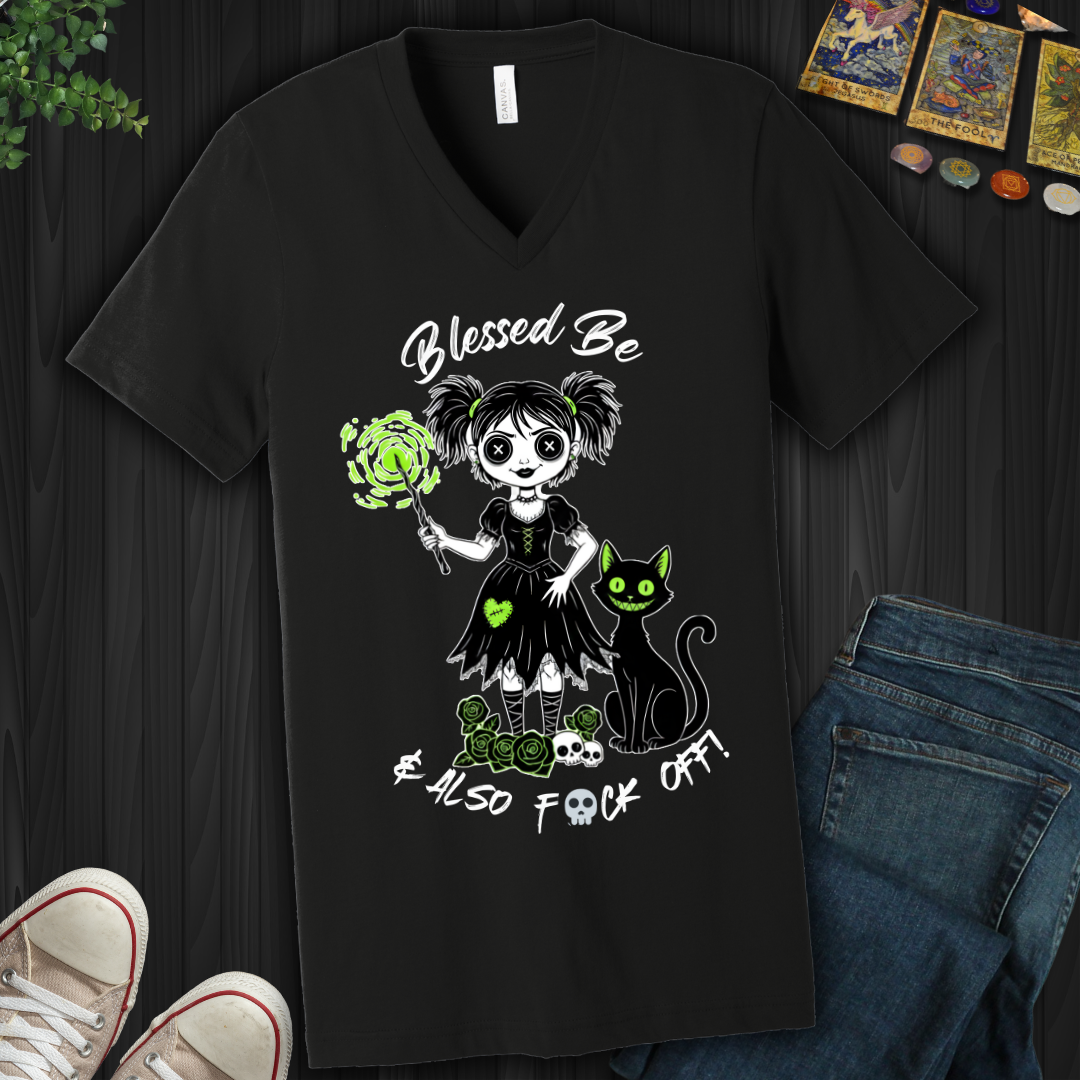 Blessed Be And F-Off  V-Neck Tee