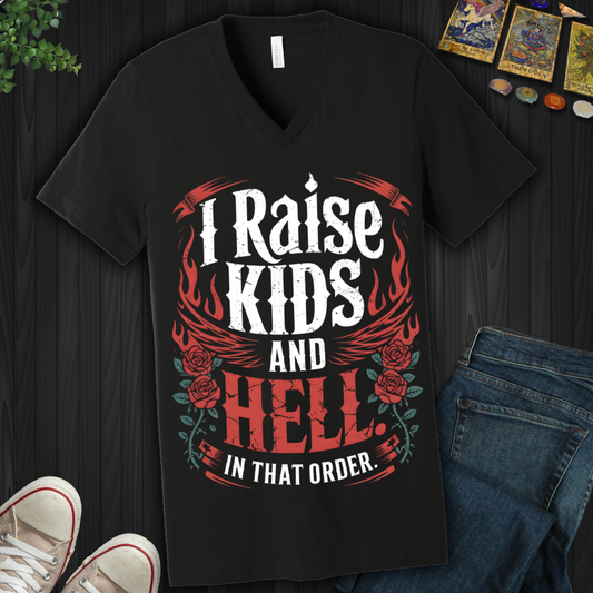 Raise Kids And Raise Hell V-Neck Tee