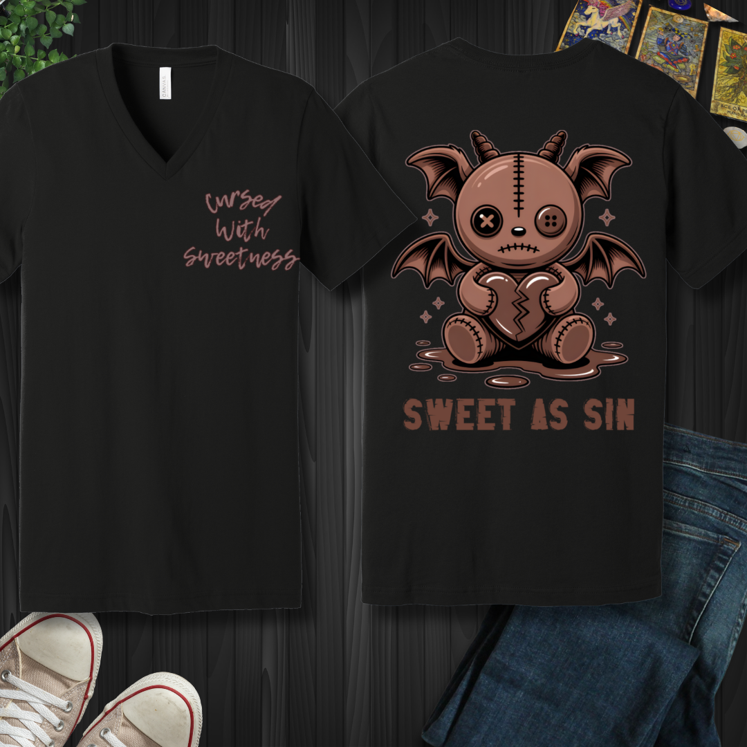 Cursed With Sweetness (front and back) V-Neck Tee