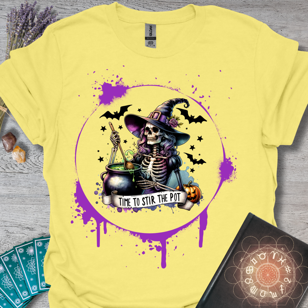 Time To Stir The Pot Skeleton Witch T-Shirt