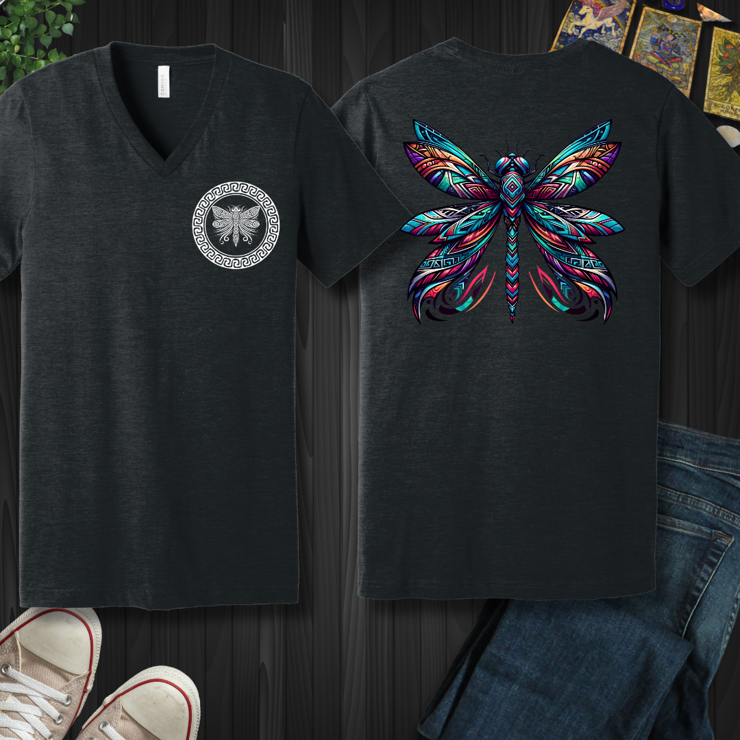 Tribal Dragonfly  V-Neck Tee
