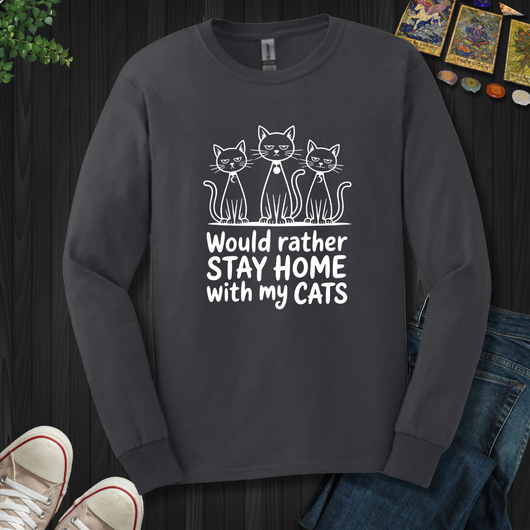 Rather Stay Home With My Cats Long Sleeve Tee