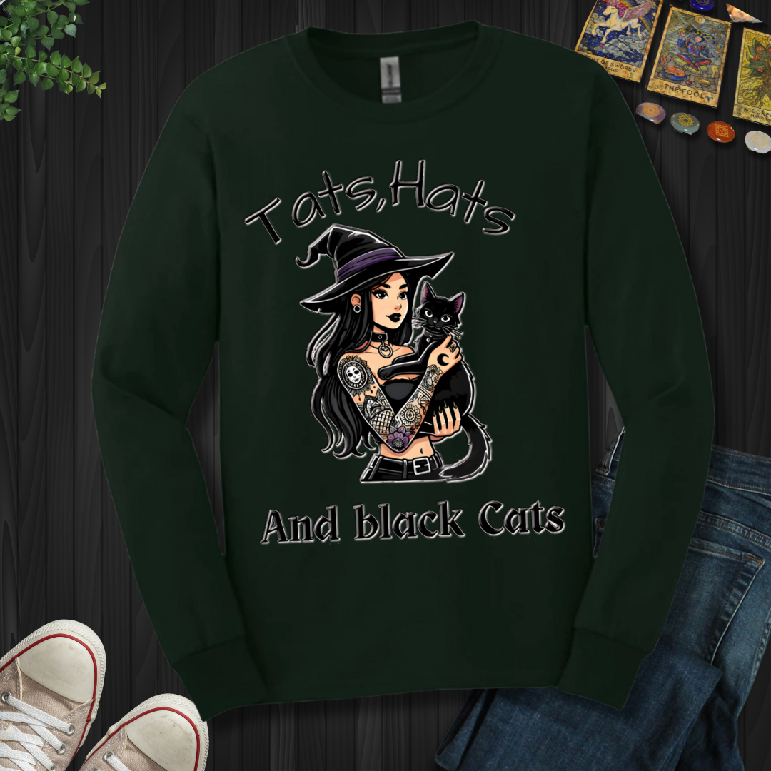 Tats, Hats, And Black Cats Long Sleeve Tee