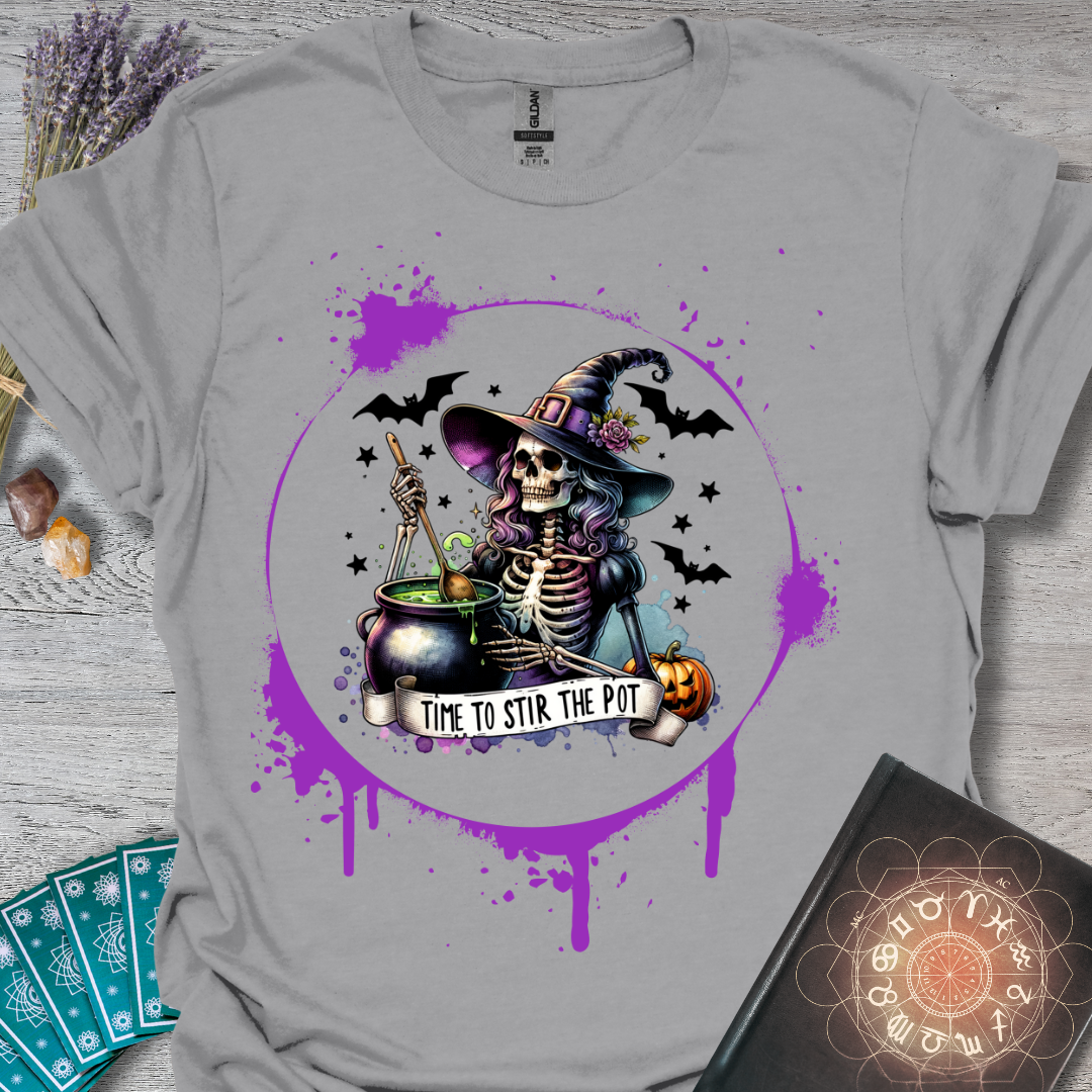 Time To Stir The Pot Skeleton Witch T-Shirt