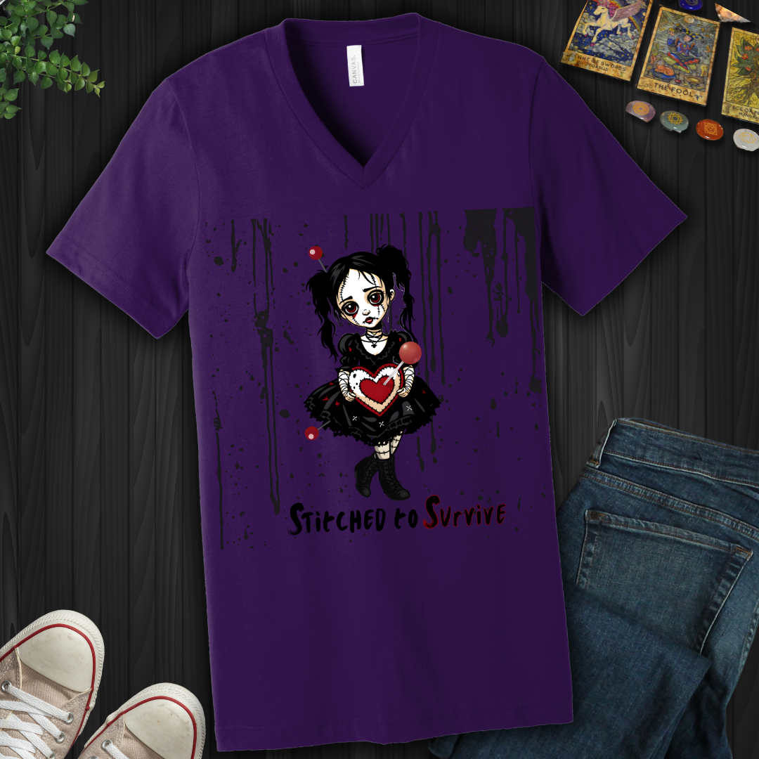Stitched To Survive  V-Neck Tee