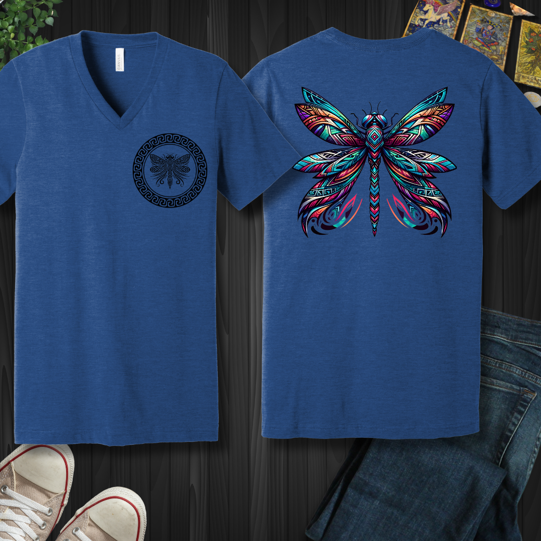 Tribal Dragonfly  V-Neck Tee