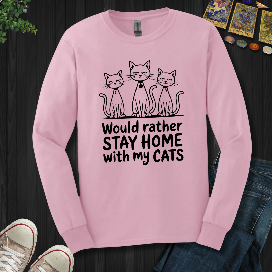 Rather Stay Home With My Cats Long Sleeve Tee