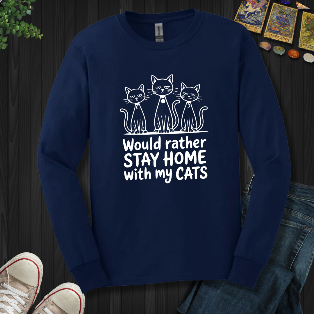 Rather Stay Home With My Cats Long Sleeve Tee