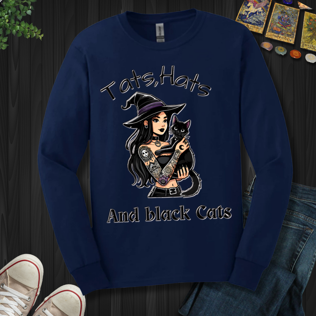 Tats, Hats, And Black Cats Long Sleeve Tee